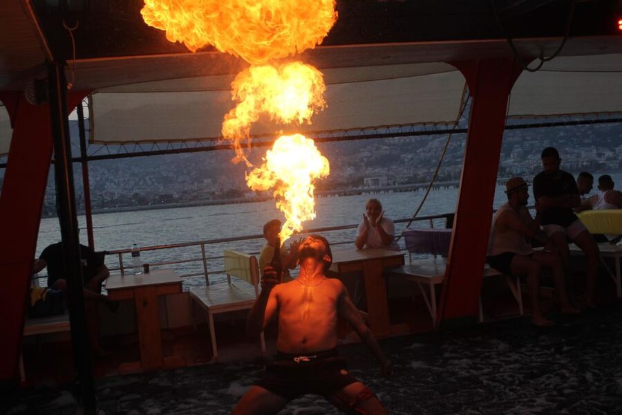 Alanya: Evening Jeep Tour with Sunset Boat Trip and Dinner - The Sunset Boat Trip: Pirate-Style Fun With Music, Fire, and Foam