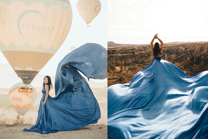 Cappadocia Photoshooting with Flying Dress - Choosing the satin flying dress (and getting comfortable fast)