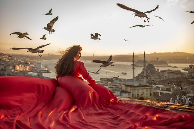 Flying Dress Photography on an Iconic Rooftop in Istanbul - Bosphorus Bridge stop: panoramic views and seagulls included