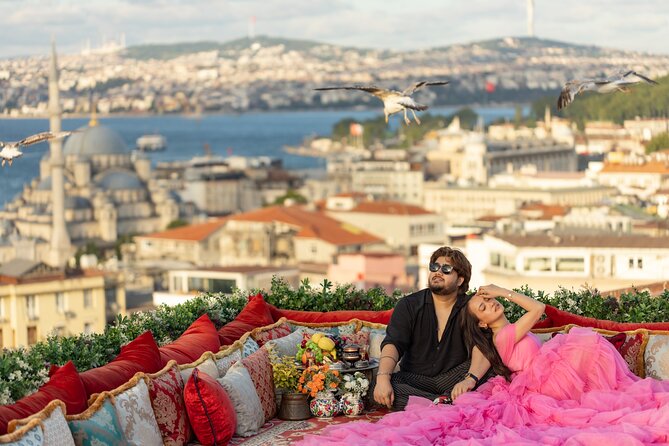 Flying Dress Photography on an Iconic Rooftop in Istanbul - Süleymaniye Mosque stop: dramatic architecture, softer portrait mood