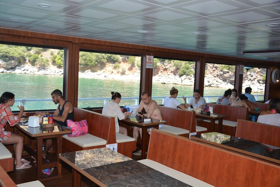 From Marmaris: Day Trip by Glass Bottom Semi Submarine - Aquarium Bay, Kadirga Bay, Green Sea Bay, Paradise Island Bay: the swim break lineup