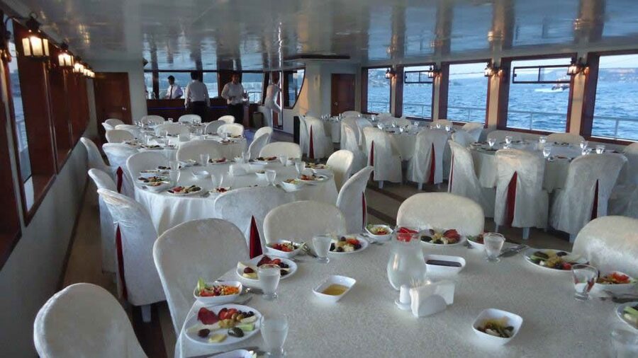 Istanbul Bosphorus Dinner Cruise &Entertainment hotel pickup - Dinner on Board: Turkish Mezes, Main Choices, and Dessert