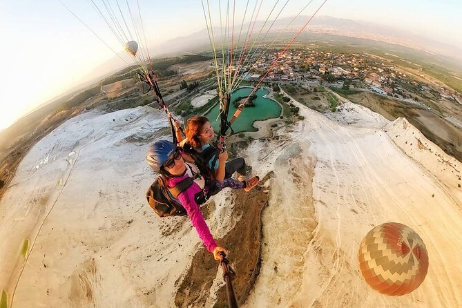 Pamukkale Paragliding Experience By Local Expert Pilots - Soaring Off Dynamite Hill, With Pamukkale Below