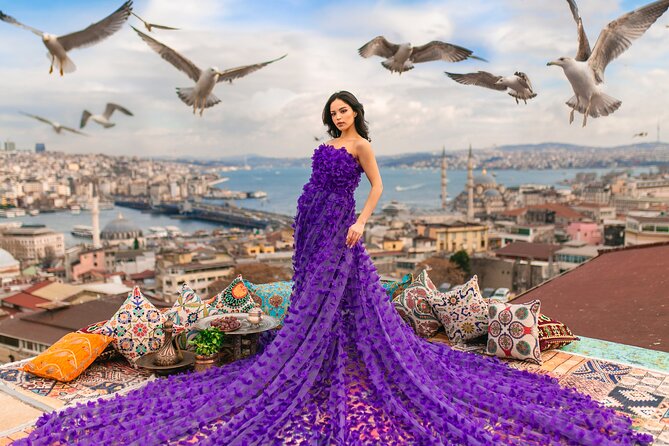 Rooftop Flying Dress Photo Shoot in Istanbul - Dressing Like a Main Character: Colors, Crown, and Accessories