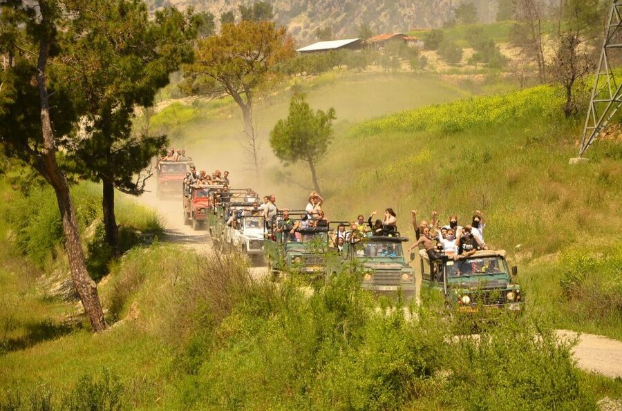 Side: Green Canyon and Waterfall Jeep Safari with Lunch - Water Fights, Foam Spray, Dust, and Electronics Rules